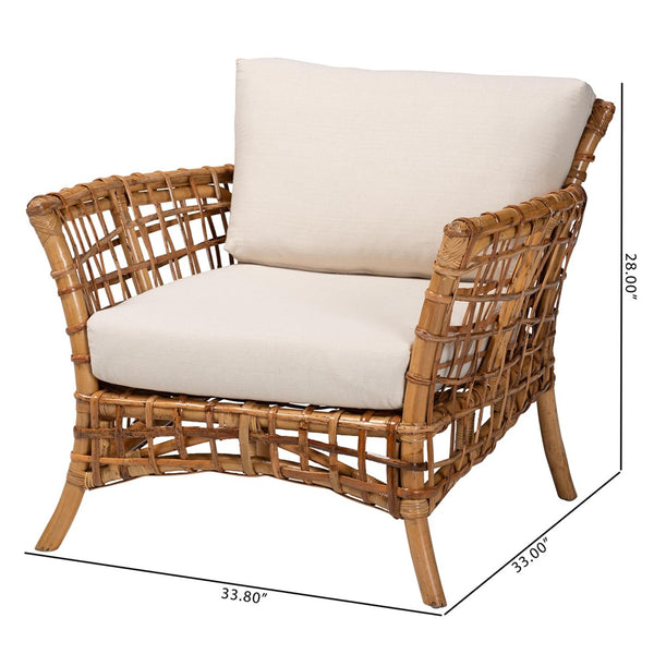 Baxton Studio bali Babette Modern Bohemian Rattan Arm Chair - Handcrafted Comfort for Coastal and Eclectic Spaces DCWH 10015-Mina/White Cushions-CC