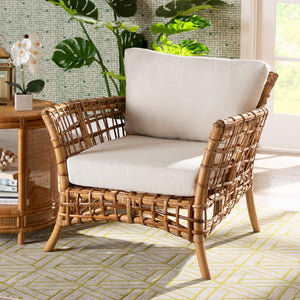 Baxton Studio bali Babette Modern Bohemian Rattan Arm Chair - Handcrafted Comfort for Coastal and Eclectic Spaces DCWH 10015-Mina/White Cushions-CC