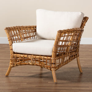 Baxton Studio bali Babette Modern Bohemian Rattan Arm Chair - Handcrafted Comfort for Coastal and Eclectic Spaces DCWH 10015-Mina/White Cushions-CC
