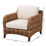 bali & pari Vevina Modern Bohemian Dark Brown Mahogany Wood and Woven Seagrass Arm Chair