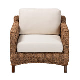 bali & pari Vevina Modern Bohemian Dark Brown Mahogany Wood and Woven Seagrass Arm Chair