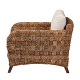bali & pari Vevina Modern Bohemian Dark Brown Mahogany Wood and Woven Seagrass Arm Chair