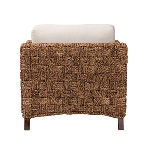 Baxton Studio bali Vevina Modern Bohemian Arm Chair - Dark Brown Mahogany & Woven Seagrass, Fully Assembled Comfort DCWH 10016-Natural/White Cushions-CC