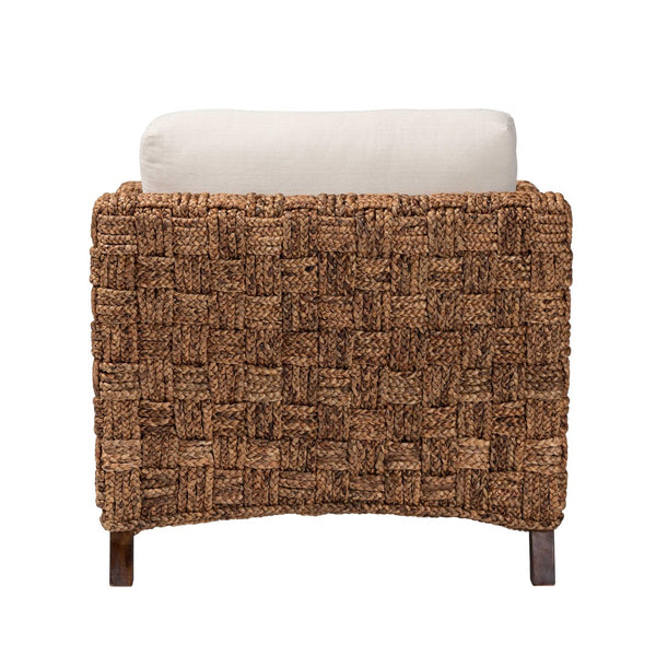 Baxton Studio bali Vevina Modern Bohemian Arm Chair - Dark Brown Mahogany & Woven Seagrass, Fully Assembled Comfort DCWH 10016-Natural/White Cushions-CC