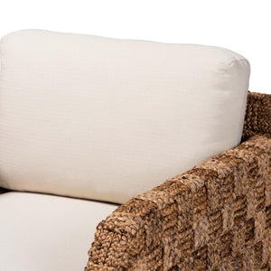 Baxton Studio bali Vevina Modern Bohemian Arm Chair - Dark Brown Mahogany & Woven Seagrass, Fully Assembled Comfort DCWH 10016-Natural/White Cushions-CC