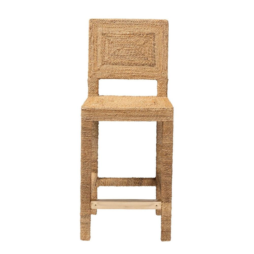 Baxton Studio bali Anfield Modern Bohemian Seagrass & Mahogany Counter Stool - Elegant Support for Kitchen Bars Anfield SH60-Mahogany/Seagrass-CS