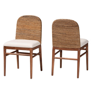 bali & pari Nadim Modern Bohemian Natural Seagrass and Acacia Wood 2-Piece Dining Chair Set