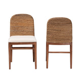 bali & pari Nadim Modern Bohemian Natural Seagrass and Acacia Wood 2-Piece Dining Chair Set