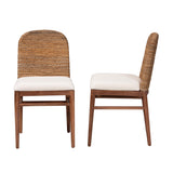 bali & pari Nadim Modern Bohemian Natural Seagrass and Acacia Wood 2-Piece Dining Chair Set