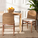 bali & pari Nadim Modern Bohemian Natural Seagrass and Acacia Wood 2-Piece Dining Chair Set