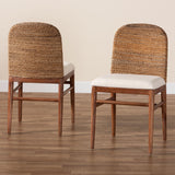 bali & pari Nadim Modern Bohemian Natural Seagrass and Acacia Wood 2-Piece Dining Chair Set