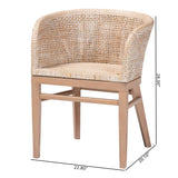 bali & pari Papua Modern Bohemian Antique White Washed Rattan and Mahogany Wood Dining Chair