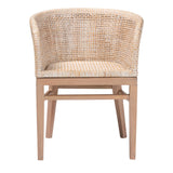 bali & pari Papua Modern Bohemian Antique White Washed Rattan and Mahogany Wood Dining Chair