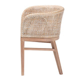 bali & pari Papua Modern Bohemian Antique White Washed Rattan and Mahogany Wood Dining Chair