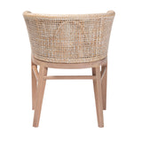 bali & pari Papua Modern Bohemian Antique White Washed Rattan and Mahogany Wood Dining Chair