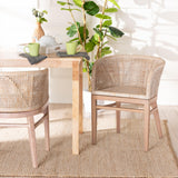 bali & pari Papua Modern Bohemian Antique White Washed Rattan and Mahogany Wood Dining Chair