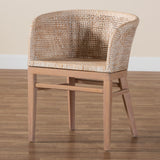 bali & pari Papua Modern Bohemian Antique White Washed Rattan and Mahogany Wood Dining Chair