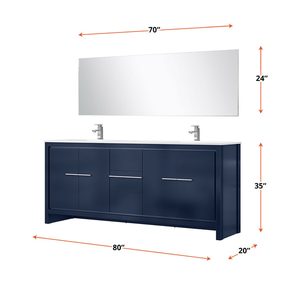 English Elm Navy Blue Double Bath Vanity With White Quartz Top, Chrome Faucet & 70" Mirror - Stylish Storage Solution B2731S01761