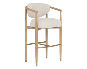Sunpan SIGRID Barstool - Elegant Light Oak Frame with Monument Oatmeal Upholstery for Modern Interiors 112154