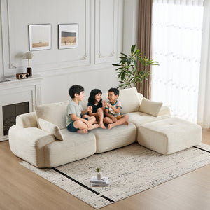 English Elm Modern Memory Foam Compressed Sofa — Pet-Friendly Corduroy Modular Sectional, Cloud-Like Comfort, No Assembly Beige W3723S00013