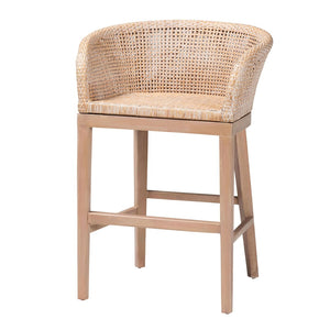 Baxton Studio bali Papua Counter Stool - Handcrafted Antique White Rattan & Mahogany for Bohemian Style Decor Papua-Wood/Antil White Wash-CS