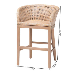 Baxton Studio bali Papua Counter Stool - Handcrafted Antique White Rattan & Mahogany for Bohemian Style Decor Papua-Wood/Antil White Wash-CS