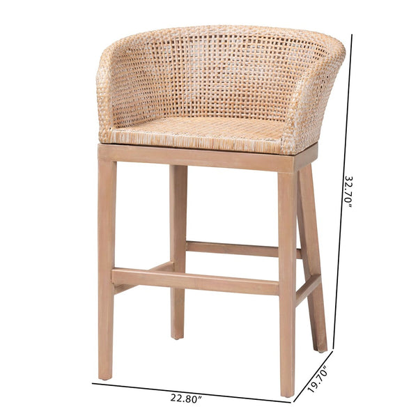 Baxton Studio bali Papua Counter Stool - Handcrafted Antique White Rattan & Mahogany for Bohemian Style Decor Papua-Wood/Antil White Wash-CS