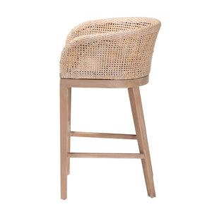 Baxton Studio bali Papua Counter Stool - Handcrafted Antique White Rattan & Mahogany for Bohemian Style Decor Papua-Wood/Antil White Wash-CS