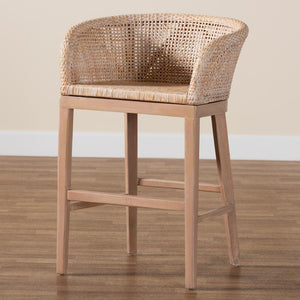 Baxton Studio bali Papua Counter Stool - Handcrafted Antique White Rattan & Mahogany for Bohemian Style Decor Papua-Wood/Antil White Wash-CS