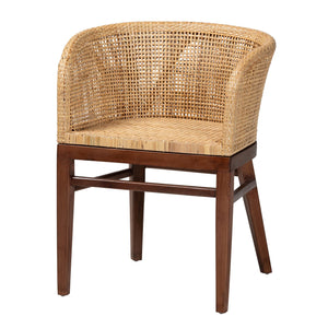 bali & pari Papua Modern Bohemian Natural Rattan and Walnut Brown Acacia Wood Dining Chair