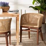 bali & pari Papua Modern Bohemian Natural Rattan and Walnut Brown Acacia Wood Dining Chair