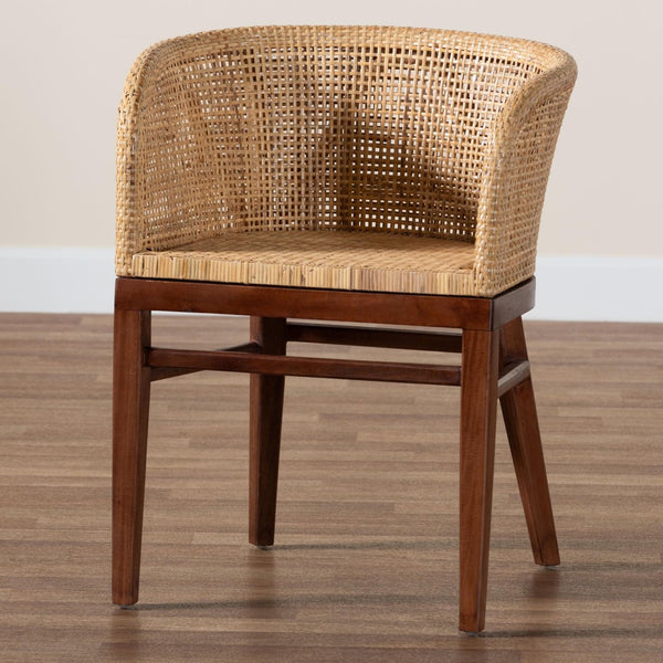 Baxton Studio bali Papua Bohemian Dining Chair - Handcrafted Natural Rattan & Acacia Wood for Modern Elegance Papua-Wood/Natural-DC