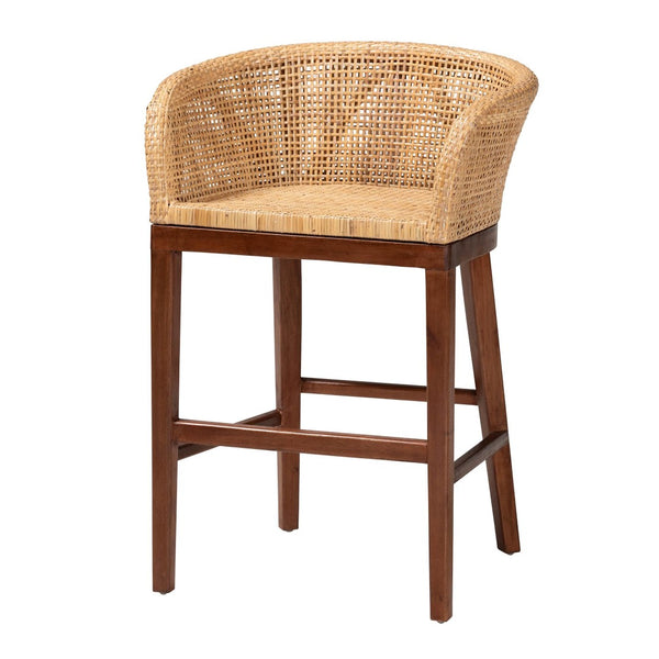 Baxton Studio bali Papua Counter Stool - Handcrafted Modern Bohemian Rattan & Acacia Wood for Stylish Comfort Papua-Wood/Natural-CS
