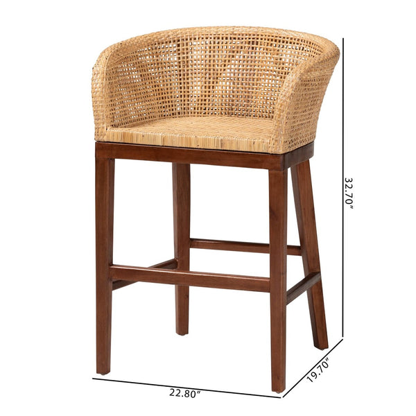 Baxton Studio bali Papua Counter Stool - Handcrafted Modern Bohemian Rattan & Acacia Wood for Stylish Comfort Papua-Wood/Natural-CS