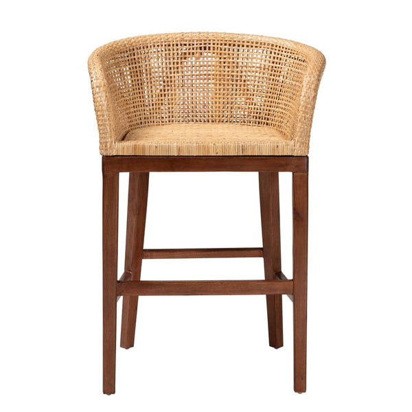 Baxton Studio bali Papua Counter Stool - Handcrafted Modern Bohemian Rattan & Acacia Wood for Stylish Comfort Papua-Wood/Natural-CS