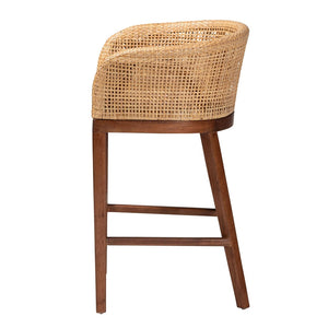 Baxton Studio bali Papua Counter Stool - Handcrafted Modern Bohemian Rattan & Acacia Wood for Stylish Comfort Papua-Wood/Natural-CS
