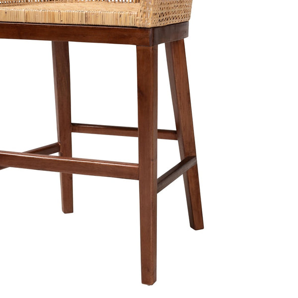 Baxton Studio bali Papua Counter Stool - Handcrafted Modern Bohemian Rattan & Acacia Wood for Stylish Comfort Papua-Wood/Natural-CS