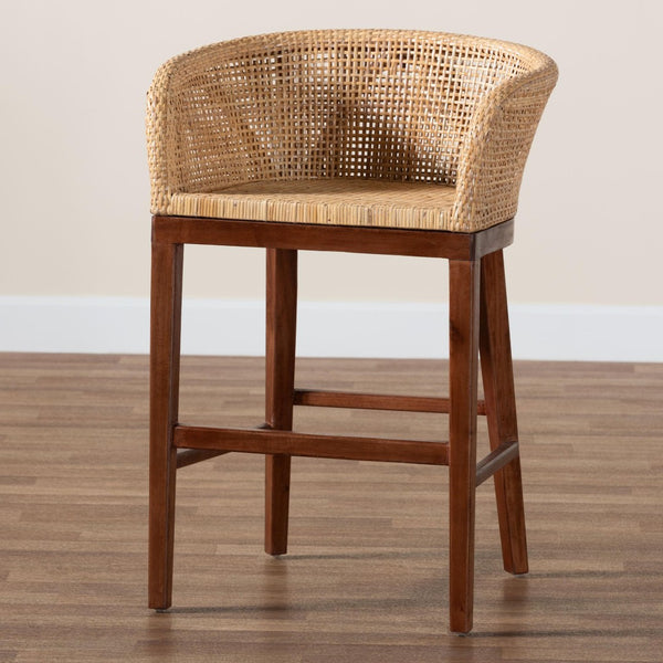 Baxton Studio bali Papua Counter Stool - Handcrafted Modern Bohemian Rattan & Acacia Wood for Stylish Comfort Papua-Wood/Natural-CS