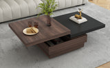 English Elm Rotatable Top Coffee Table, Modern Square Coffee Table With Wood Grain Design, 1 Hidden Storage Space For Living Room, Black+Brown