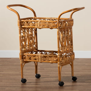 bali & pari Diwata Modern Bohemian Natural Brown Rattan Kitchen Cart