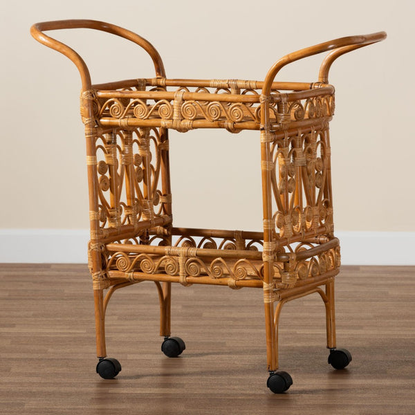 bali & pari Diwata Modern Bohemian Natural Brown Rattan Kitchen Cart