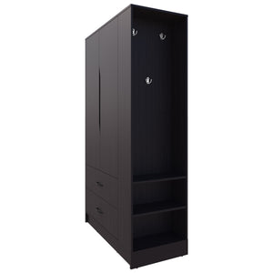 English Elm Sehili Spacious 3-Door Wardrobe with Drawer, Side Shelves & Dual Hanging Rods, Scratch-Resistant Wenge B128S00187