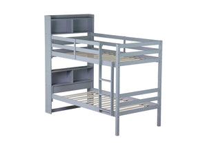 English Elm Twin Over Twin Bunk Bed With Storage Shelves, Safety Guardrails, Ladder & Convertible Design In Grey W504S00213-GIGA