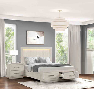 English Elm King Platform Bed Set with Led Headboard Oak Veneer Storage and Two Nightstands B2741S00863