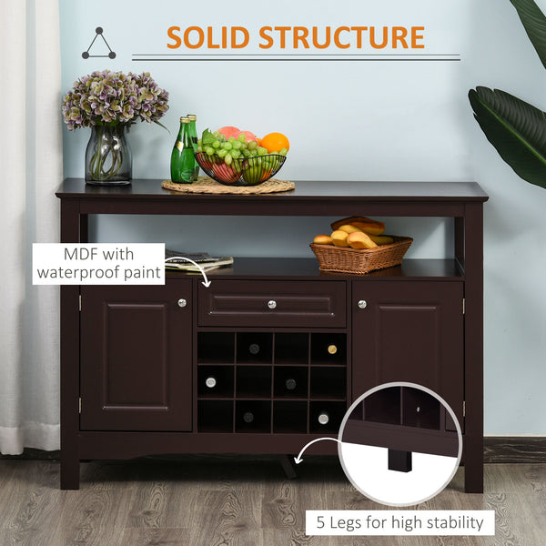 English Elm HOMCOM Espresso Sideboard Buffet Cabinet with Drawer & Removable 12-Bottle Wine Rack, Sturdy MDF Storage (45.75"W) W2225P173874
