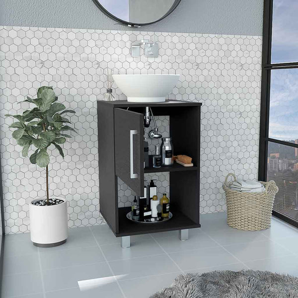 English Elm Single Bathroom Vanity with Sink and Shelf, Engineered Wood Cabinet, One Door, Modern Design, FSC Compliant Black 18 L x 18 W x 6 H B097S00104
