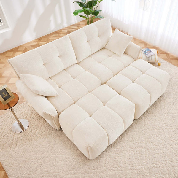 English Elm 2 Seater Chenille Sofa with Ottomans Tufted Plush Couch for Apartment Living Room White W714S01651