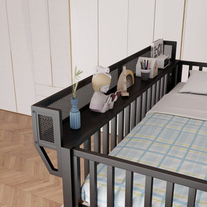 English Elm Full Metal Loft Bed with Stair Storage Rgb Lighting and Charging Station for Teens Black W2580S00074