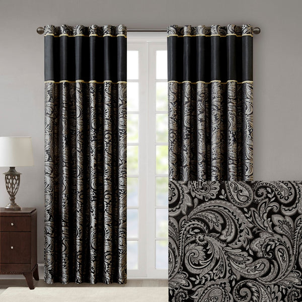 English Elm Jacquard Curtain Panel Pair - Luxurious Paisley Weave With Metallic Accents For Elegant Windows B03598084