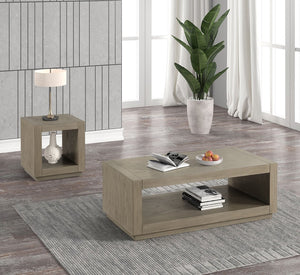 English Elm Rectangle Modern Coffee Table with Plinth Base and Open Shelf, Medium Wood Finish, Stylish Living Room Centerpiece Natural 48 L x 28 W x 12 H B2741P395383